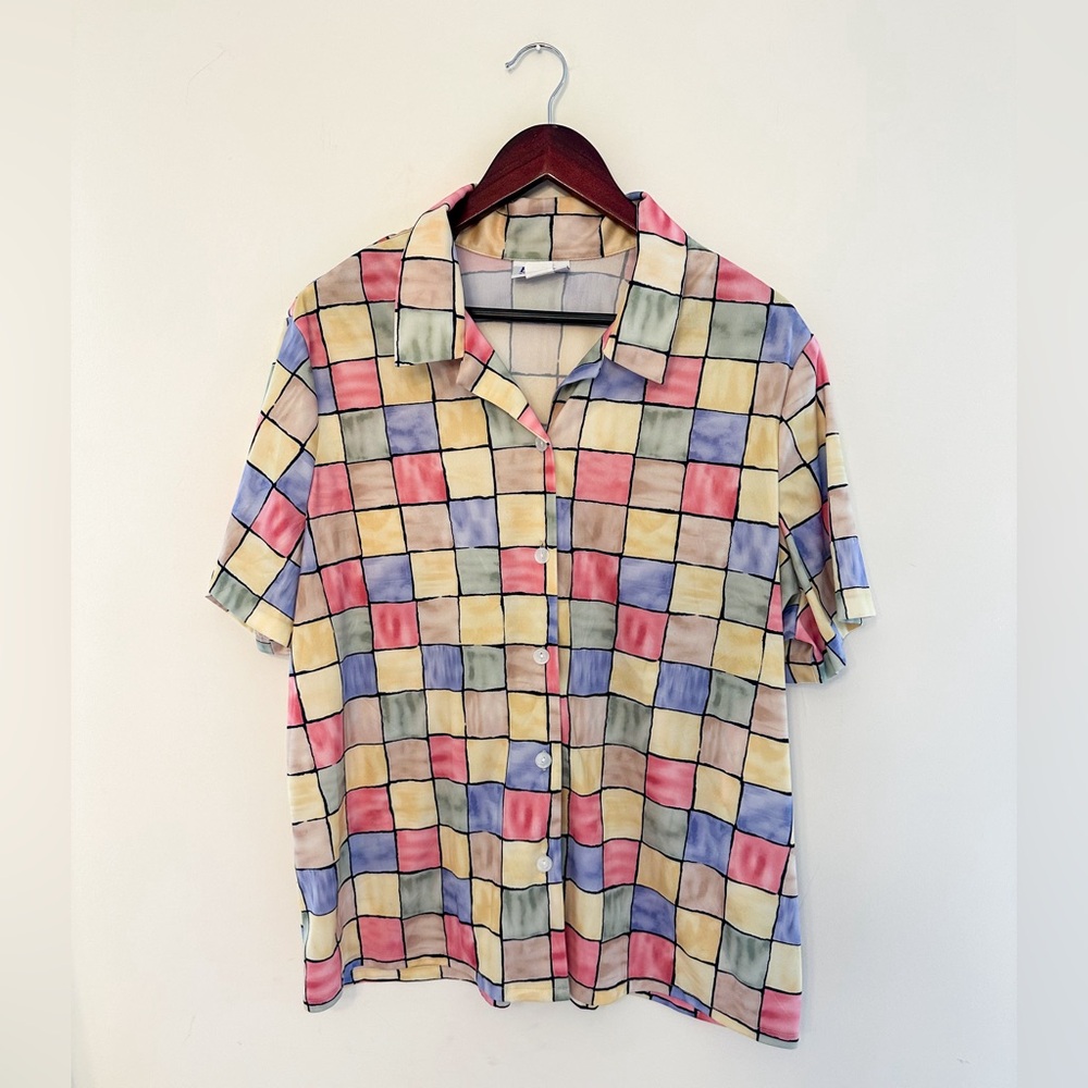 Vintage Retro Pastel Checkered Women’s Blouse